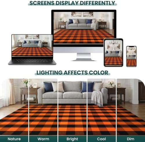 KOZYFLY Buffalo Plaid Rugs 2.3x3.6 ft Halloween Orange Black Front Door Mat - Image 6