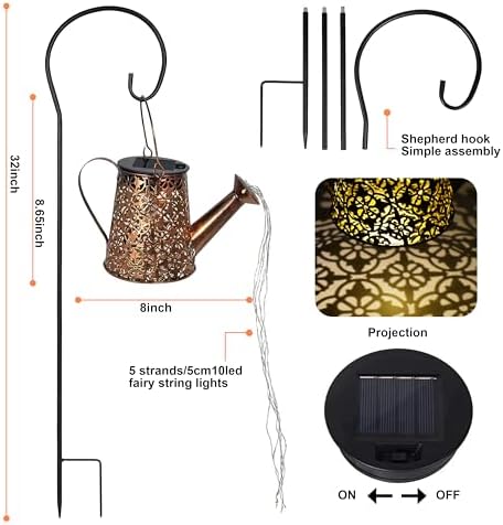 Solar Watering Can Lights with Cascading Lights,Solar Lantern Light Outdoor,Large Hanging Solar Powered Lantern Outdoor,Garden Porch Patio Yard Decor,Gardening Gifts for Women - Image 3