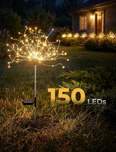 Brightown 4 Pack Garden Decor Solar Lights Outdoor Decorative,150LED Firework Lights for Outside,8 Modes Solar Powered Stake Fairy Light for Yard Pathway Flowerbed Patio Christmas Decor,Warm White - Image 5