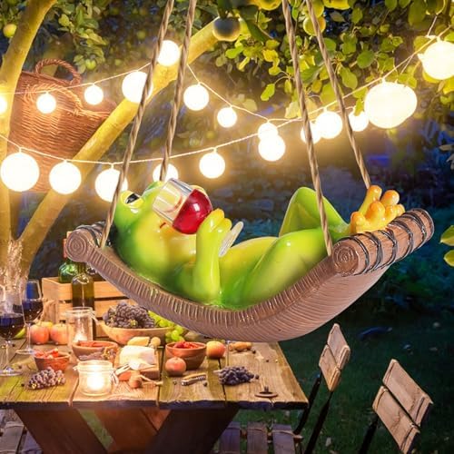 NINIPAPA Frog Garden Decor Outdoor Hanging Frog Wine Statue for Fall Yard Patio Party Decoration, Cute Swing Frog Decor Figurines, Gifts for Mom Dad on Birthday, Valentine's Day Housewarming - Image 5