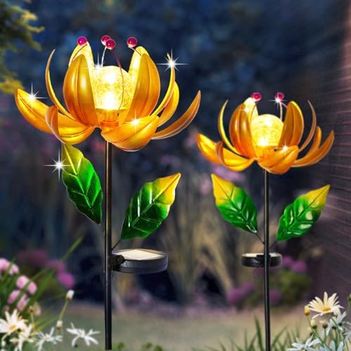 Solar Lights Wind Spinners for Yard and Garden - Metal Lotus Flower Windmills LED Crackle Glass Globe Outdoor Garden Decor Yard Art Lawn Ornament - Image 5