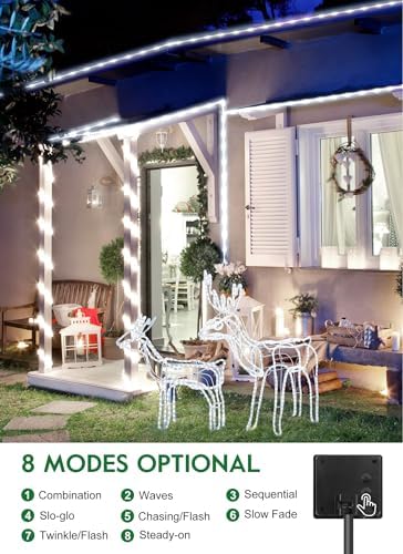 Brightown 39FT 100LED Solar Rope Lights Outdoor Waterproof, Pure White - Image 4