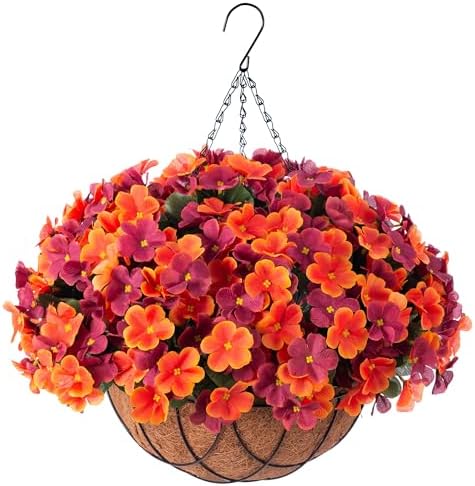 Artificial Fall Hanging Flowers with Basket for Outdoor UV Resistant by INXUGAOArtificialFlowers