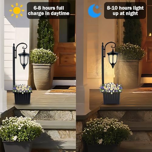Outdoor Flower Pots Solar Lamp Post Light with Crackle Glass Shade - Image 4