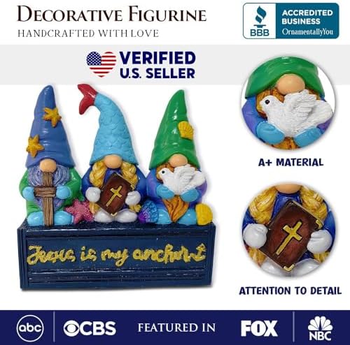 OrnamentallyYou Spring & Summer-Themed Garden Statues – Adorable Outdoor Decor for Lawn, Patio & Porch (Nautical Themed Religious Gnome Figurine, Jesus is My Anchor 6" Beach House Statue) - Image 2