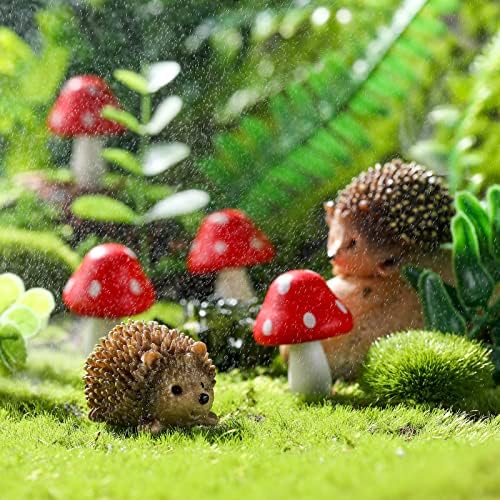 Queekay Fairy Garden Hedgehog Miniature Figurines, Resin Mushroom Decor - Image 4