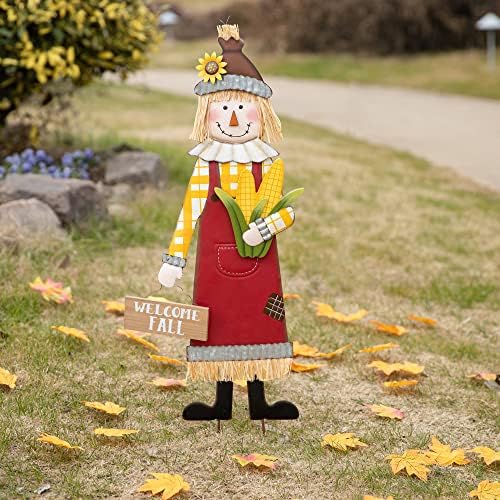 Glitzhome 37.25" H Fall Decorative Yard Signs with Stakes, Metal Scarecrow Garden Yard Stake for Home Lawn Yard Pathway Front Door Fall Harvest Thanksgiving Standing Hanging Decor by Glitzhome