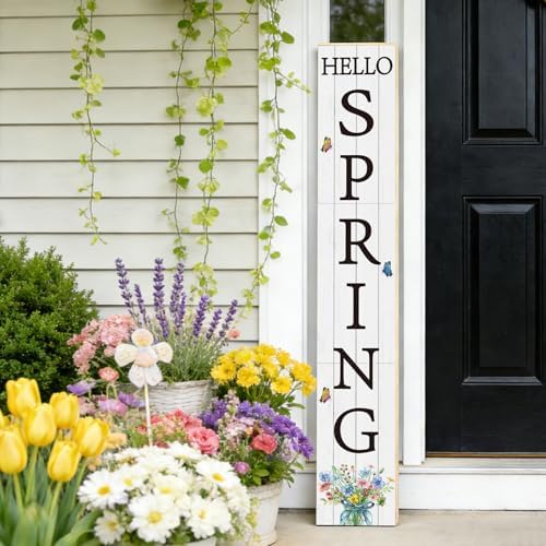 YUNKKIN Spring Porch Decor Outdoor Decorations Wooden Door Decorations Indoor Outside Spring Porch Sign Rustic Flowers Welcome Sign for Front Door 46.8 Inch - Image 3