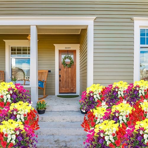Artificial Flowers for Outdoors 12 Bundles Realistic Faux Plants UV Resistant Fake Silk Morning Glory with Eucalyptus for Front Door Planter Patio Porch Spring Summer Decoration (6 Mixed Color) - Image 6