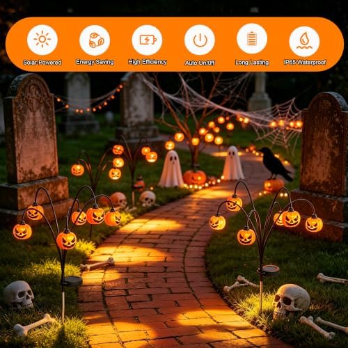4 Pack Solar Halloween Lights Outdoor Decorations, Fall Pumpkin Lanterns - Image 2