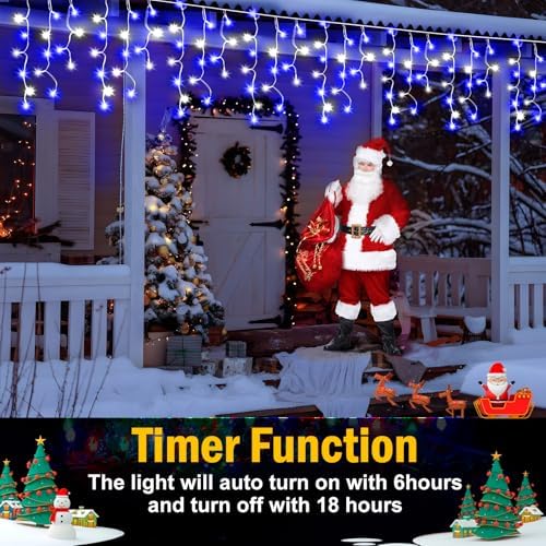 Christmas Lights Outdoor, 2 Pack Total 98FT 960 LED Ice Lights for Outside with 180 Drops 8 Modes Timer Memory, Plug in Waterproof for Holiday Eaves Yard Roof Party Decor (Blue and Cool White) - Image 4