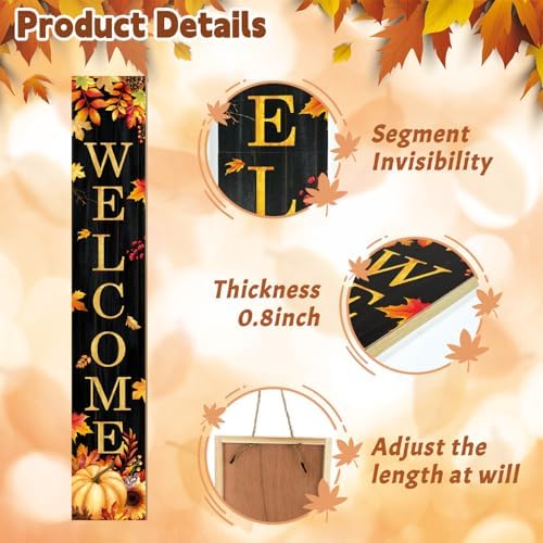 Fall Welcome Porch Sign, Pumpkin Signs for Front Porch, Maples Door Sign Yard, Vertical Wood Sign Standing for Patio Front Door Porches, Autumn Holiday Thanksgiving Home Party Decor for Wall Yard Indoor Outdoor, 47x8 inch - Image 7