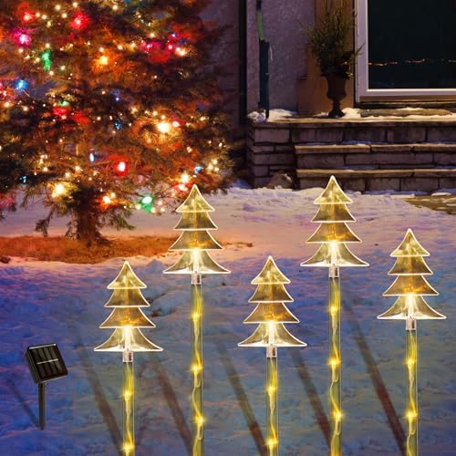 Christmas Outdoor Decorations, Solar Tree Pathway Lights, 5 Pack - Image 6
