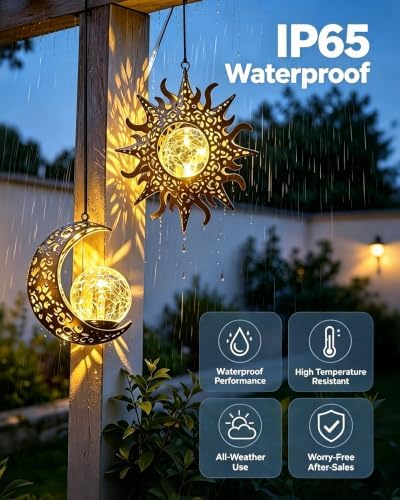 Solar Sun Moon Lanterns Outdooor Waterproof,Hanging Lights Garden Gifts - Image 2