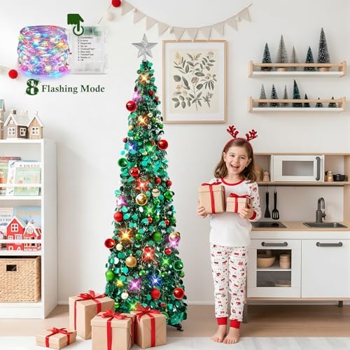 N&T NIETING Pop Up Christmas Tree with Lights & Ornaments,5FT, Peacock Blue - Image 5
