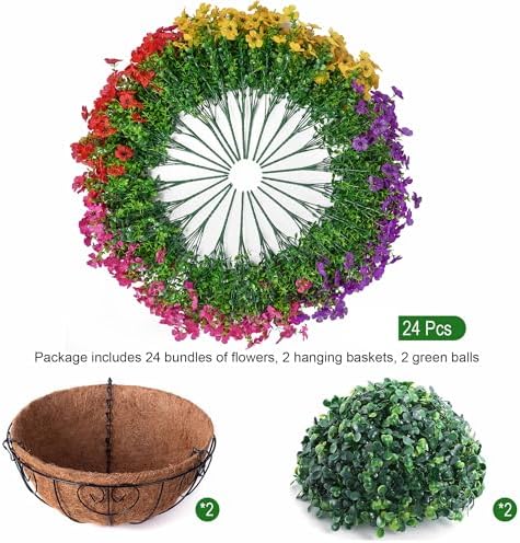 HyeFlora 2 Set Artificial Outdoor Flowers Hanging Basket, Faux Hanging Plants for Outside Spring Decoration, Fake Silk UV Resistant Look Real Daisy for Porch Patio Home Decor - Image 5