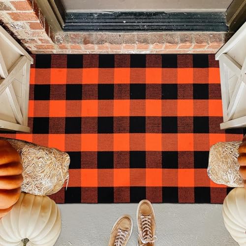 Halloween Buffalo Plaid Rug 3x5 Ft, Orange Black Indoor Outdoor Rug - Image 3