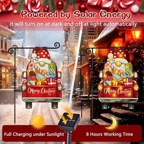 12x18 Lighted Christmas Dwarf Garden Flag, 8 Modes Solar LED - Image 4