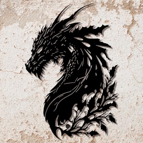Black Metal Dragon Wall Art, 3D Medieval Decor for Men Cave, Fantasy Gift by LIYAOLI