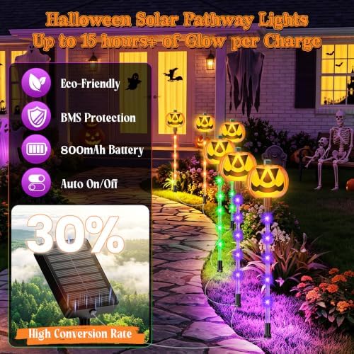 Upgraded Solar Pumpkin Lights Outdoor Halloween Decorations, 12 Pack - Image 3