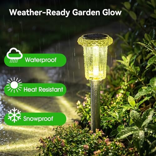Eyrosa Solar Outdoor Lights Starburst Pattern, 10 Pack High-Visibility Lemon Yellow Housing, Waterproof Stainless Steel Solar Stake Lights for Pathway Garden Yard Walkway Driveway Lawn Outside Decor - Image 5