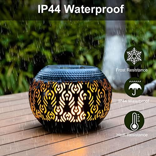 Solar Table Lanterns Outdoor Waterproof - Dancing Flickering Flame Lamp Black Peacock Feather Metal Tabletop Light Solar Powered Decorative Lantern for Desk Bedroom Patio Garden Pathway Yard (1 Pack) - Image 3