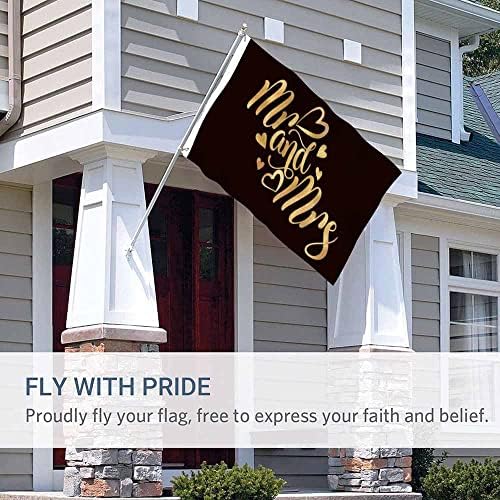 Yekiua Mr And Mrs Flag 3X5 Gold Glitter Romantic Lettering UV Fade Resistant Vivid Color - Canvas Header Double Stitched Flag With Brass Grommets Black - Image 5