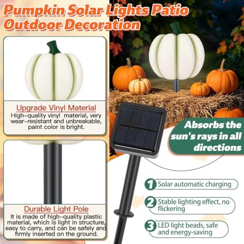 4-in-1 Pumpkin Solar Lights Outdoor Halloween Decorations Fall Stake Lights - Image 3