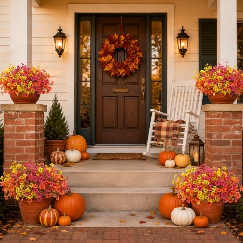 Artificial Fake Fall Flowers Mums for Outdoors Home Porch Decoration - Image 5