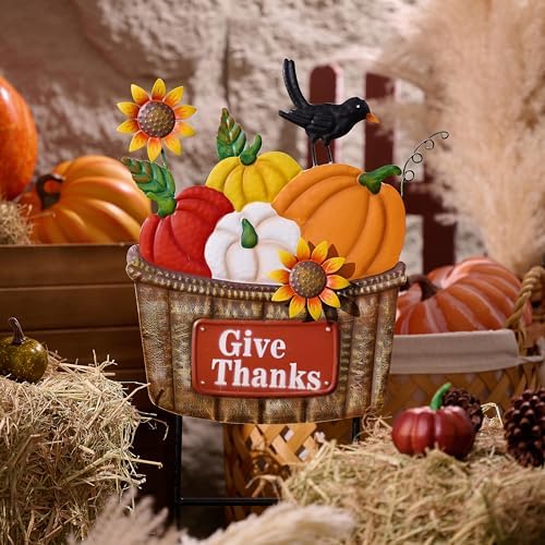TERESA'S COLLECTIONS Fall Outdoor Decor Metal Pumpkin Garden Stake 28.7" - Image 2