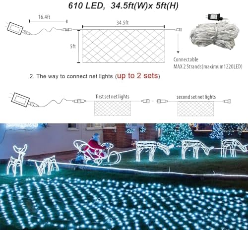 Pooqla Cool White Net Lights, 34.5X 5ft Christmas Lights Outdoor Clear Wire - Image 5
