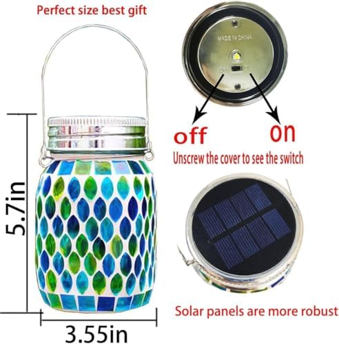 Solar Mosaic 2pack Outdoor Waterproof Cool Blue Mosaic jar Decor Christmas Gifts for Women Mom Grandma Halloween Hanging Solar Lights Decoration Outside for Yard, Patio,Backyard,Porch (Contemporary) - Image 7
