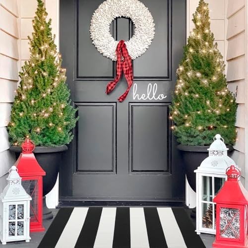 Striped Outdoor Rug 27.5x43 Black and White Front Door Mat, Layering Rug for Porch, Washable Doormat, Cotton Area Rug for Outdoor Entrance Entryway Patio Porch Decor - Image 4