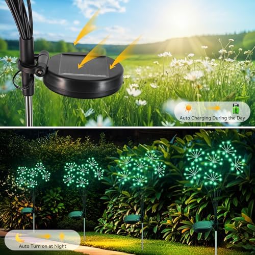 Solar Garden Lights 2 Pack Waterproof Swaying Starburst Lights Green - Image 4