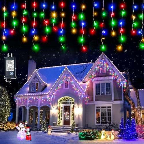 200 LED Icicle Lights for Outside Multicolor Christmas Lights Outdoor by Einiiya