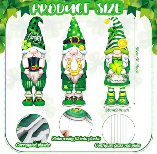 Umigy 3 Pcs St. Patrick's Day Yard Signs Shamrock Gnome Outdoor Decor with Stakes 32 x 10 Inch St. Patrick's Day Lawn Garden Decorations for Home Pathway Walkway - Image 2