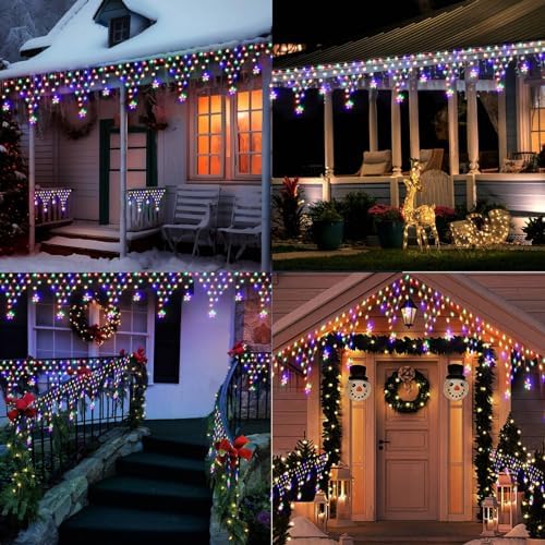 Christmas Lights Outdoor Decoration 218 LED 13.8ft Star Curtain Fairy Lights with 11 Drops, Clear Wire LED String Light Decor with 8 Modes for Wedding Party Holiday Christmas Home Indoor Outdoor Decor - Image 7