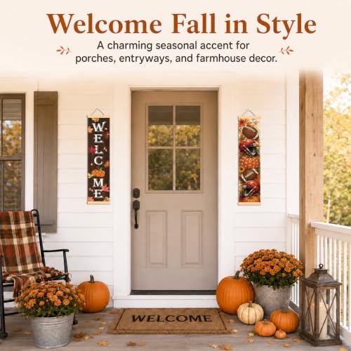 Welcome Fall Door Banner Set of 2, Pumpkin Porch Decor with Football Accent - Image 5