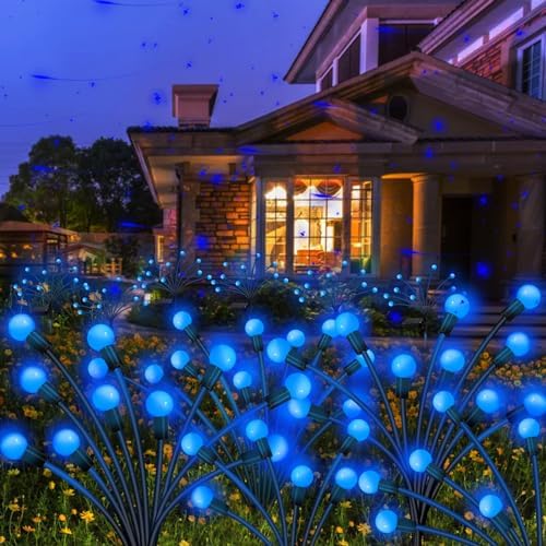 Kohlrabi Solar Garden Lights Outdoor, 2 Pack 16 LED Solar Blue Firefly Lights Waterproof, Sway by Wind, Swaying Light for Yard Patio Backyard Garden Planter Flower Bed Pathway Outdoor Decoration by KohlrabiDecor