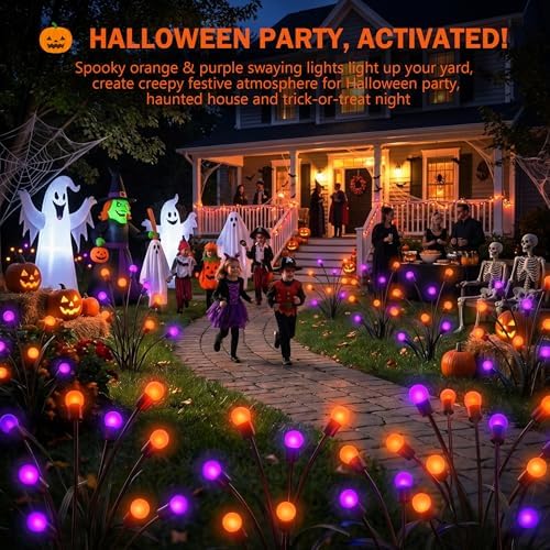 Halloween Firefly Solar Lights 2 Pack 6 LED Orange Purple - Image 2