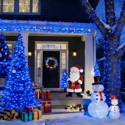 LAMPHOME 165FT 500 LED Blue Christmas Lights,16 Modes Connectable Fairy String Lights, Plug in Indoor Outdoor Blue Lights for Xmas Tree, Party, Garden, Hanukkah, Independence Day Patriotic Patio Decor - Image 4