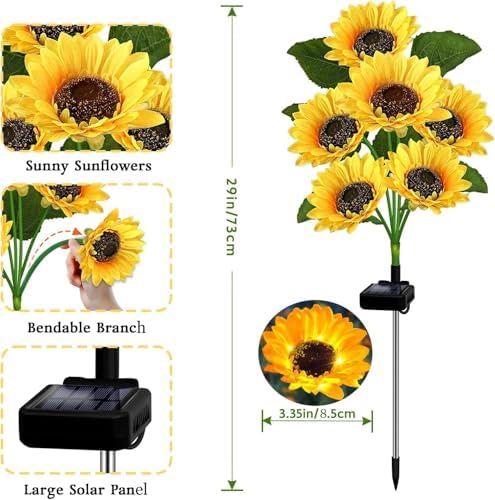 VOOKRY Solar Lights Outdoor, 4 Pack with 24 Sunflower Lights, Waterproof Solar Flowers Garden Decor, Birthday Gifts for Mom Women Grandma, Sunflowers Yard Decoration for Lawn Backyard Patio Flowerbed - Image 2