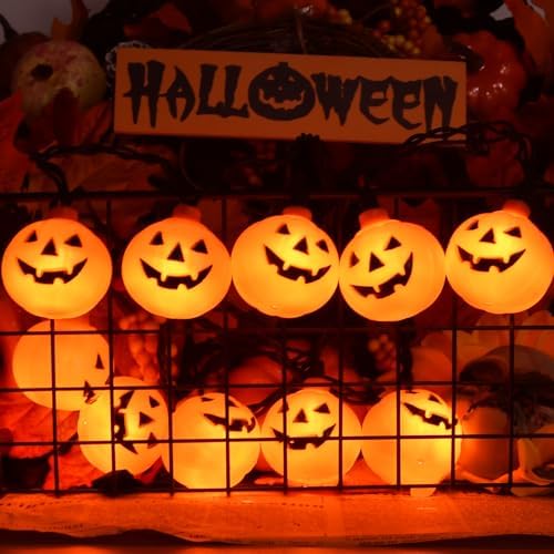 Pumpkin Halloween Decorations Lights, 8.5FT Pumpkin String Lights with 10 LED Waterproof Orange Jack-O-Lantern Lights for Outdoor Indoor Home, Halloween Party Decorations, Black Wire, Plug in - Image 3