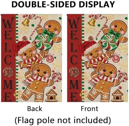 Christmas Garden Flag Gingerbread Man Holiday Yard Flags Christmas Decoration Polyester 12 x 18 Inch Double Sided Small Flag for Outside Season Farmhouse Decoration - Image 2