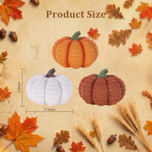 MEETYAMOR Fall Pumpkin Decor, 3 PCS Resin Pumpkins Figurines for Fall Decor, Rustic Knit Textured Pumpkins Fall Decorations for Home, Shelf, Table Centerpieces, Autumn, Thanksgiving Decor - Image 2