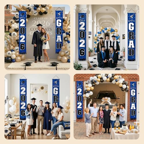 OLANRUN 2026 Graduation Decorations, Graduation Banner Blue Class of 2026 for Graduation Party Decorations, Congrats Grad Banner for High School College Indoor Outdoor Door Porch Decor, 11.8×71 Inch - Image 6