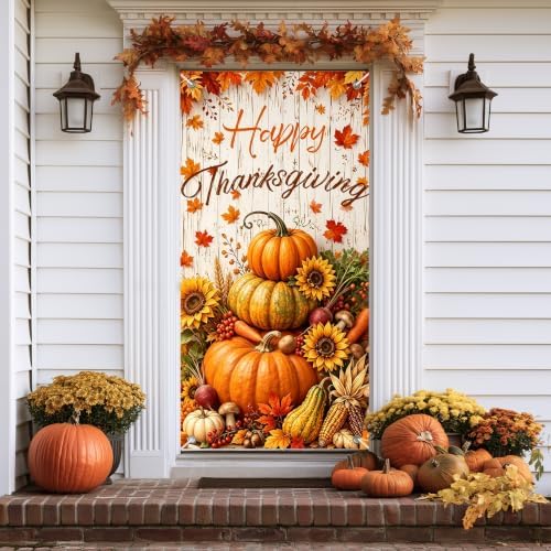 BlissYard Thanksgiving Door Cover Stacked Pumpkin Harvest 35 x 71 Inch - Image 7