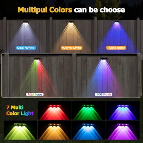 NIORSUN Solar Fence Lights, 12 Pack LED Outdoor Solar Deck Lights with Lenses, RGB Color, IP65 Waterproof, Solar Lights for Outside, Wall, Patio, Railing, Yard (Black) - Image 2
