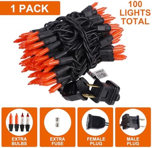 Orange Halloween Lights, 100 Count, Incandescent Mini Halloween String Lights Outdoor, Black Wire Connectable Tree Light for Garland Christmas Thanksgiving Holiday Patio Home Decor - Image 5