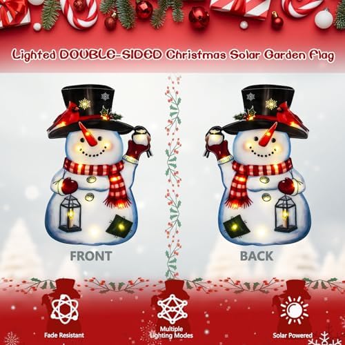 28x40 Lighted Christmas Snowman Garden Flag, 8 Modes Solar LED - Image 3